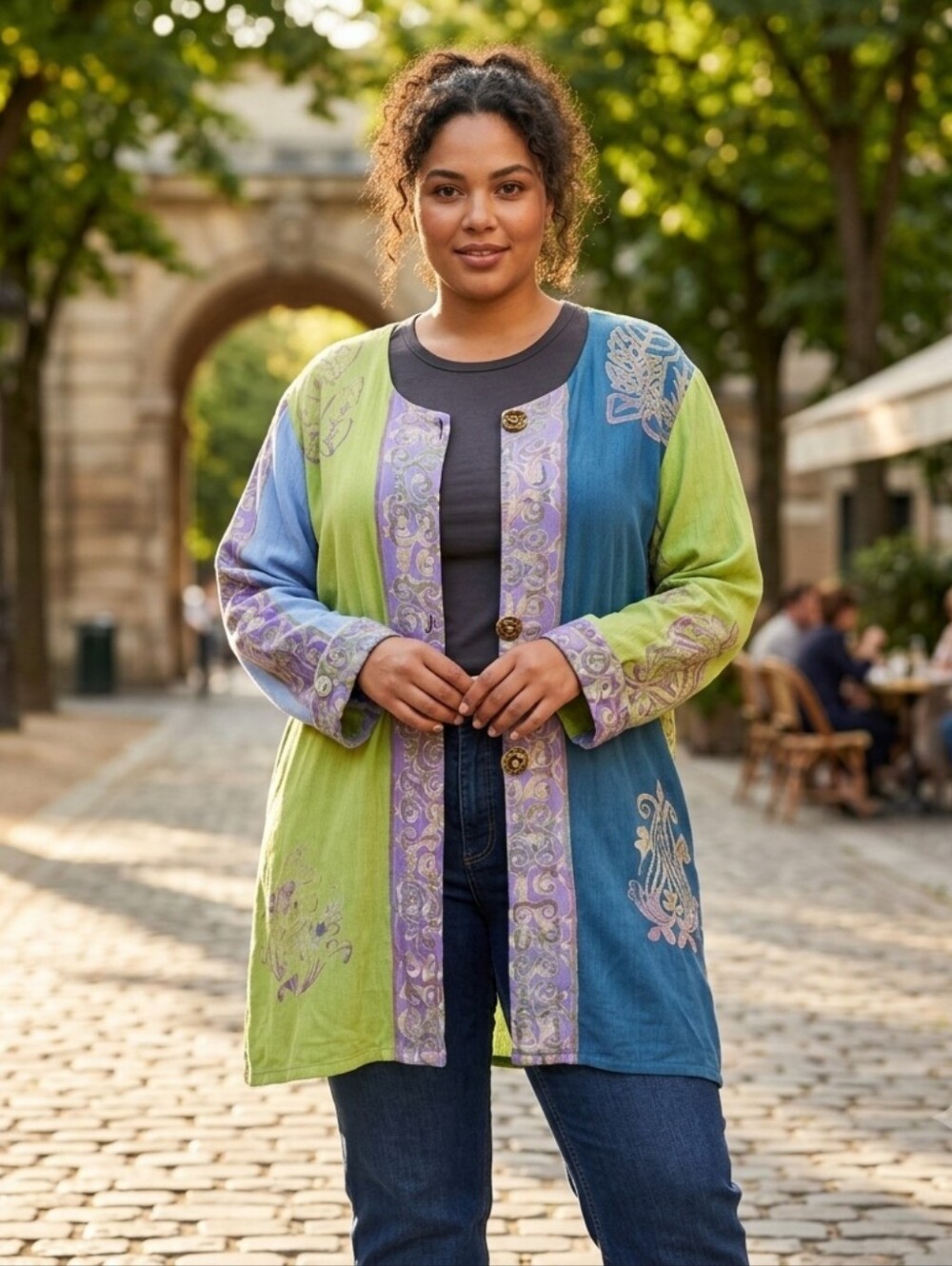 Soft Surroundings 100% Rayon Teal Green Purple Button Blouse Overlay Tunic  2x - Picture 2 of 14